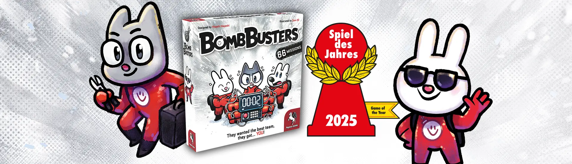 Bomb Busters Board Game Product Image and Illustrations with Game of the Year 2025 Logo