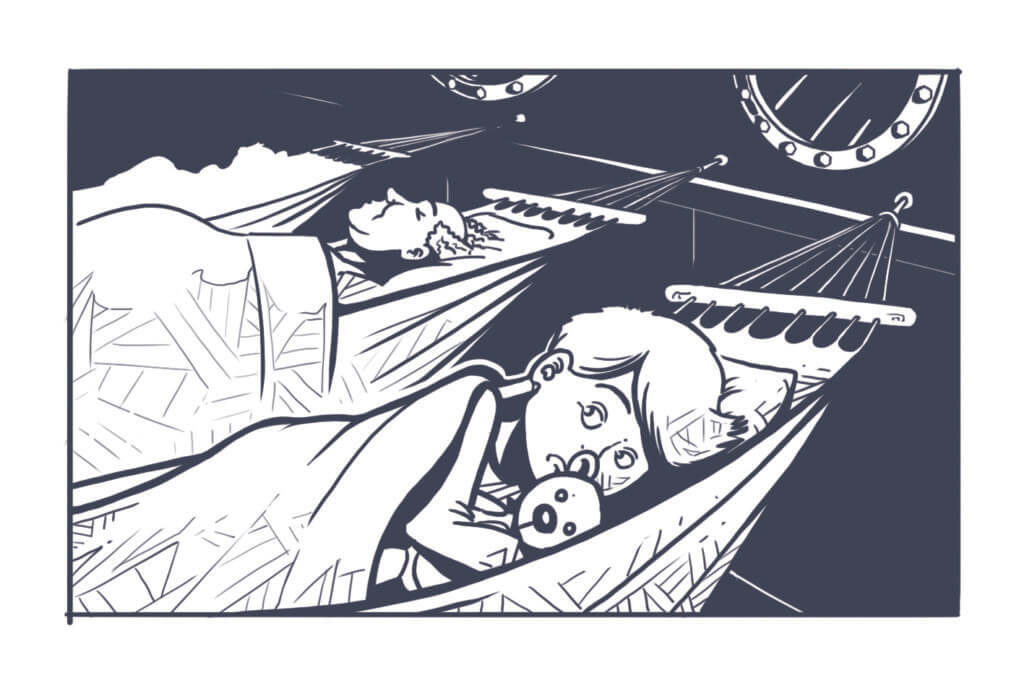 Grafik aus dem Spiel Der rote Faden – Im Schatten des Tigers, Nacht in der Hängematte