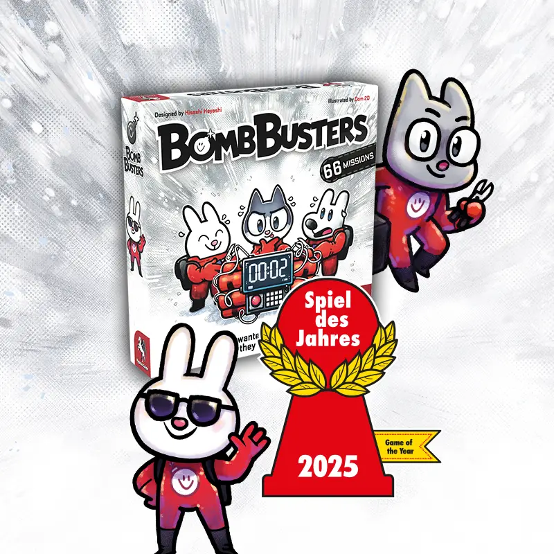 Bomb Busters Board Game Product Image and Illustrations with Game of the Year 2025 Logo