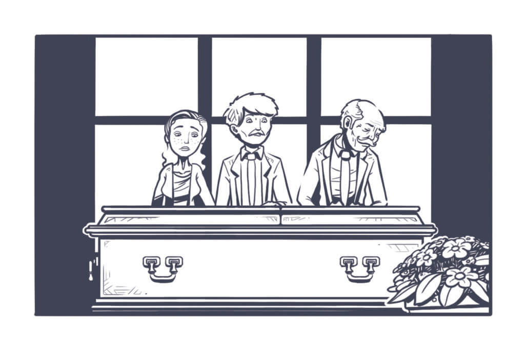 Grafik aus dem Spiel Der rote Faden – Im Schatten des Tigers, Beerdigung