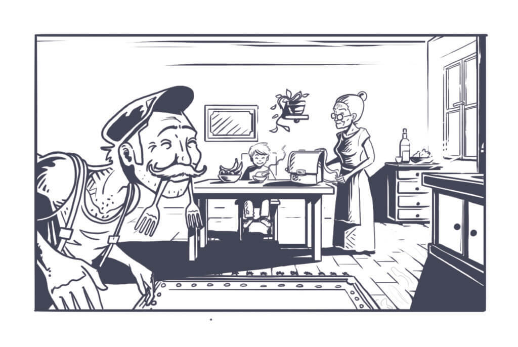 Grafik aus dem Spiel Der rote Faden – Im Schatten des Tigers, bei den Großeltern zuhause