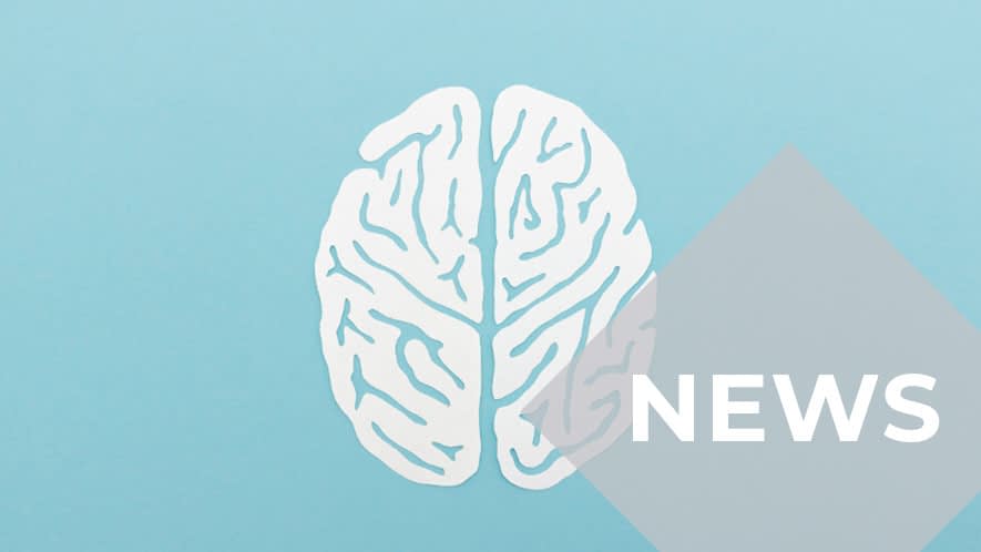 Stilisierte Darstellung eines weißen Gehirns auf hellblauem Untergrund