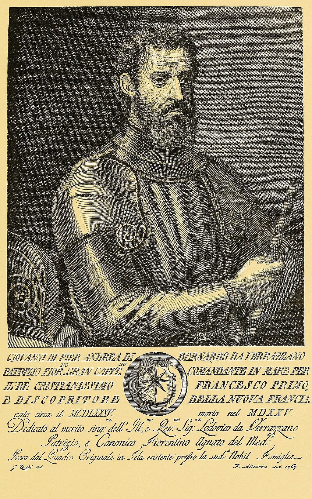 La colonización francesa, Giovanni da Verrazano por Francesco Allegrini y Giuseppe Zocchi, 1767, StudySmarter.