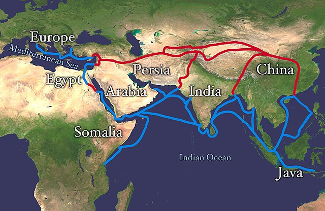 Silk Roads. World route and map of the silk roads Vaia.