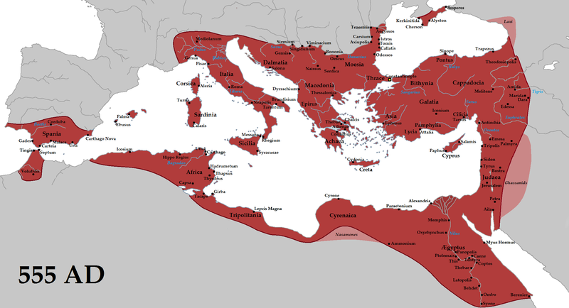 Byzantine Empire Map of the Empire in 555 Vaia