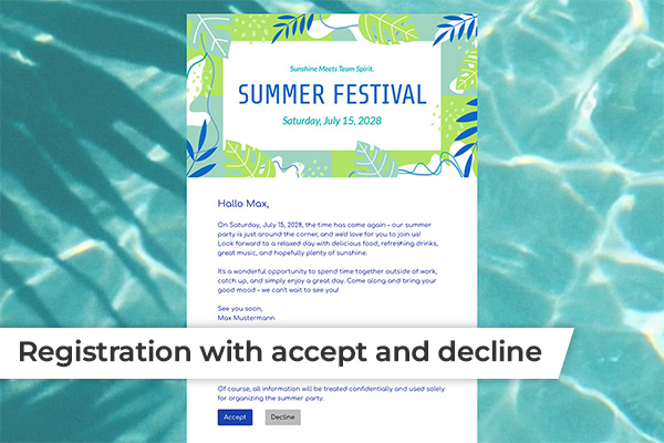 eCard EN - Summer Party Invitation Template - Registration with accept and decline options Invitation, Summer Party, Registration