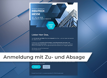 eCard Einladung Messe RSVP Messe, Zu- und Absage