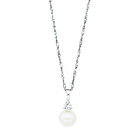 Kette mit Perlen-Anhänger & Zirkonia, 925/- Silber