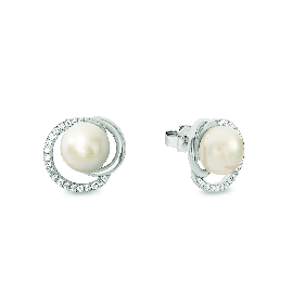 Ohrstecker mit Süßwasserzuchtperle & Zirkonia, 925/- Silber