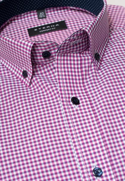 Langarm Hemd Comfort Fit Popeline Pink/Grau Kariert