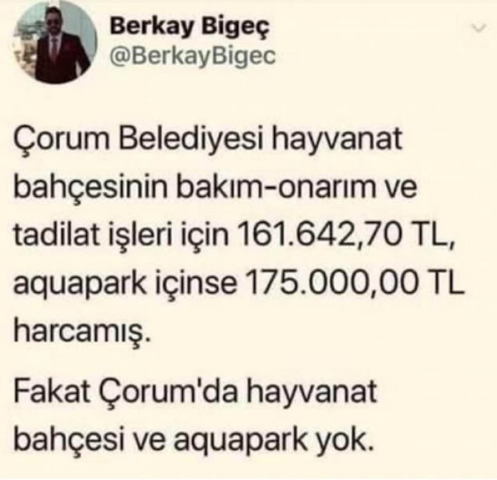 Çorum Belediyesi’nin Olmayan Hayvanat Bahçesi ve Aquapark İçin Bakım