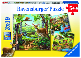 Puzzle 3 x 49 Teile  Wald-, Zoo- und Haustiere  von Ravensburger