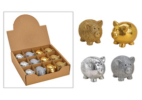 Schwein aus Poly Gold, silber 4-fach, (B/H/T) 5x4x4cm