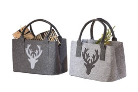 Tasche 'Hirsch' hellgrau / dunkelgrau mit aufgenähtem Hirschkopf Größe: 40 x 26 x 20 cm