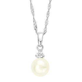 Amor Kette mit Anhänger 925 Sterling Silber Damen mit Zirkonia synth. mit Süßwasserzuchtperle