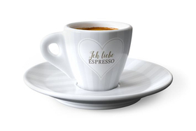 Espressotasse + Untersetzer  Ich liebe Espresso  in Geschenkverpa...