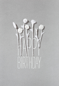 Weisse Bluetenkarte Happy Birthday