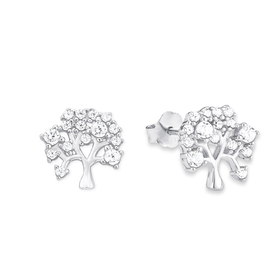Amor Ohrstecker 925 Sterling Silber Damen mit Zirkonia synth. Lebensbaum