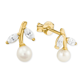 Amor Ohrstecker Damen mit Zirkonia synth. mit Glasperle Blatt