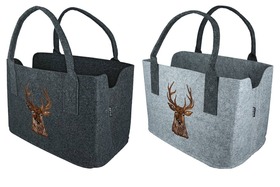 Tasche 'Hirschkopf' hellgrau/dunkelgrau, detailliert bestickt Größe: 25 x 26 x 40 cm