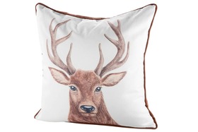 Kissen Hirschkopf braun/creme, Rückseite braun, Bezug und Füllung 100% Polyester, 30 Grad Feinwäsche Größe: 45 x 45 cm