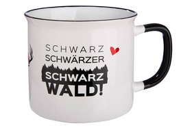 Tasse 'Schwarzwald!' rot/schwarz/weiß, Emaille-Design Füllmenge ca. 390ml Größe: 13,2 x 8,7 x 9,8 cm