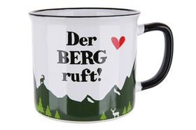 Tasse 'Der BERG ruft!' grün/schwarz/weiß, Emaille-Design Füllmenge ca. 390ml Größe: 13,2 x 8,7 x 9,8 cm