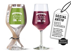 Weinglas 'Camping & Wein' Füllmenge ca. 500ml, mit Banderole 'Camping & Wein - Das muss sein' spülmaschinenfest, deutsche Herstellung, aus Glas, H 22,3 cm, D 9,2 cm