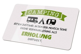Brettchen Weisheit 'Camping' grün, schwarz, weiß 'Camping ist ein Zustand, in dem der Mensch seine eigene Verwahrlosung als Erholung empfindet.'  Produktbeschreibung: - Made in Germany - feuchtigkeitsabweisend - hitzebeständig - lebensmittelhygienegerecht