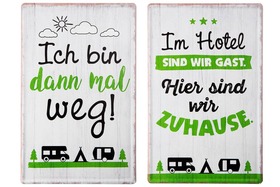 Schild Weisheit 'Camping' grün/braun/creme 'Zuhause ist wo wir parken.' / 'Camping ist kein Hobby, sondern ein Lebensgefühl.' Größe: 19 x 30 cm