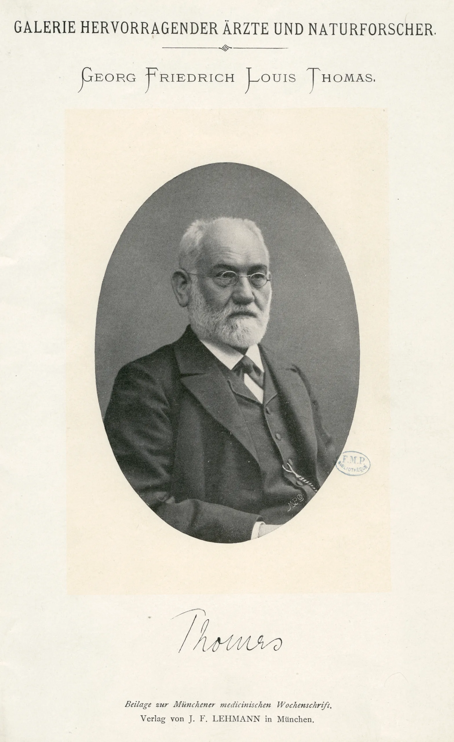 Porträt von Georg Friedrich Louis Thomas (1838–1907) – Gedenkseite