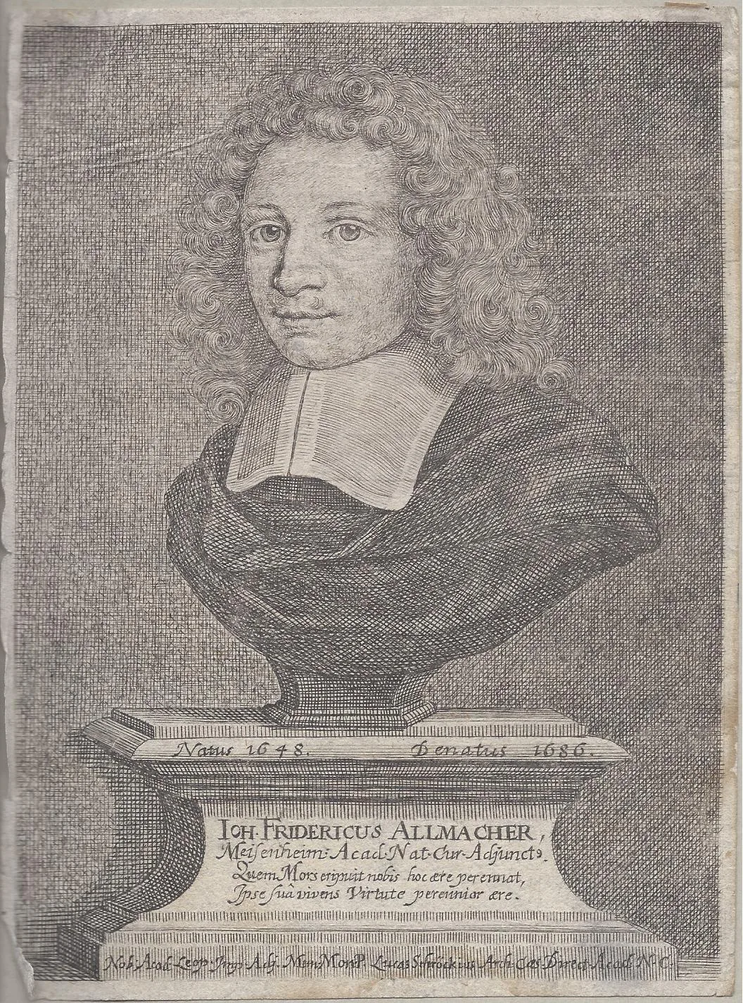 Porträt von Johann Friedrich Allmacher (1648–1686) – Gedenkseite