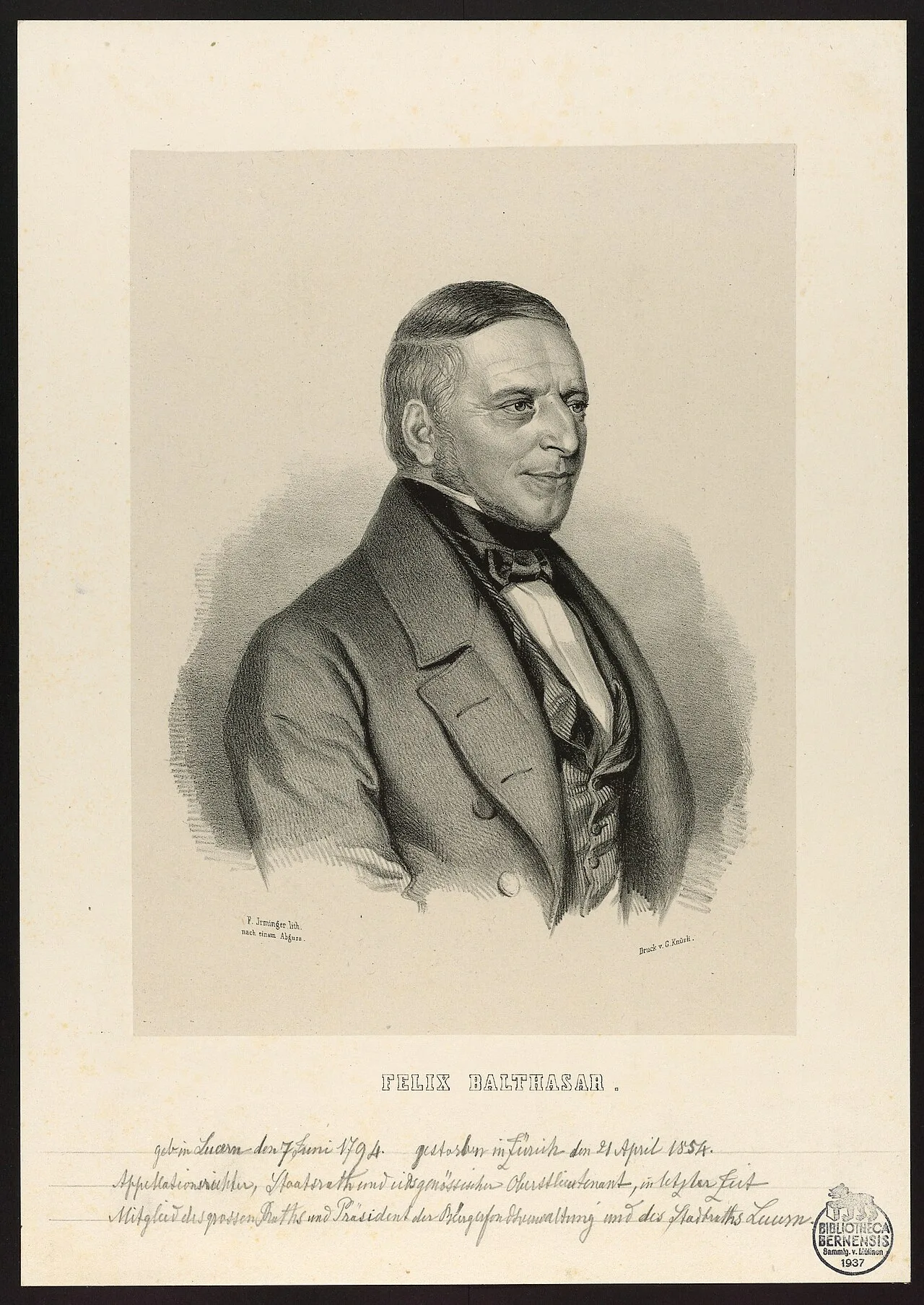 Porträt von Felix Balthasar (1794–1854) – Gedenkseite