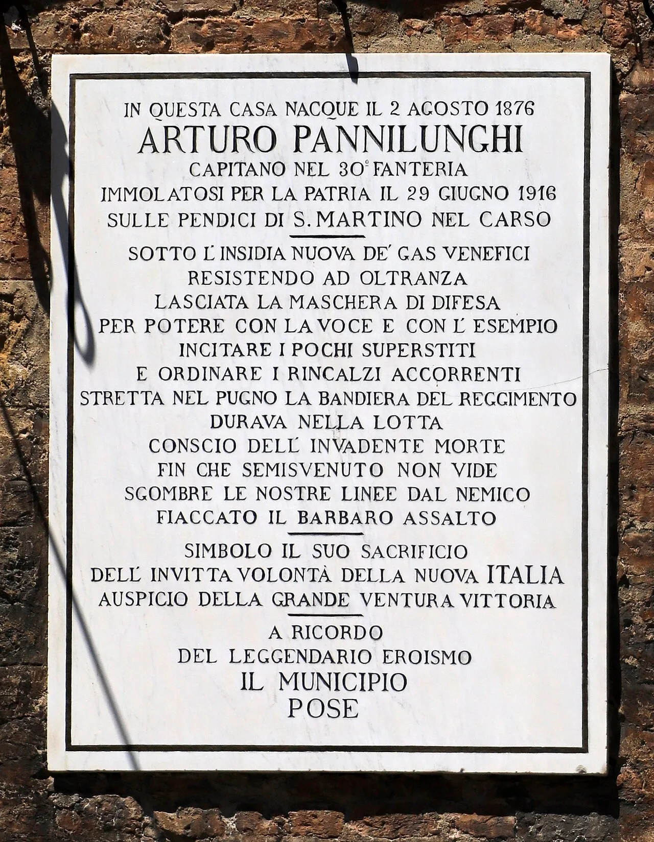 Porträt von Arturo Pannilunghi (1876–1916) – Gedenkseite
