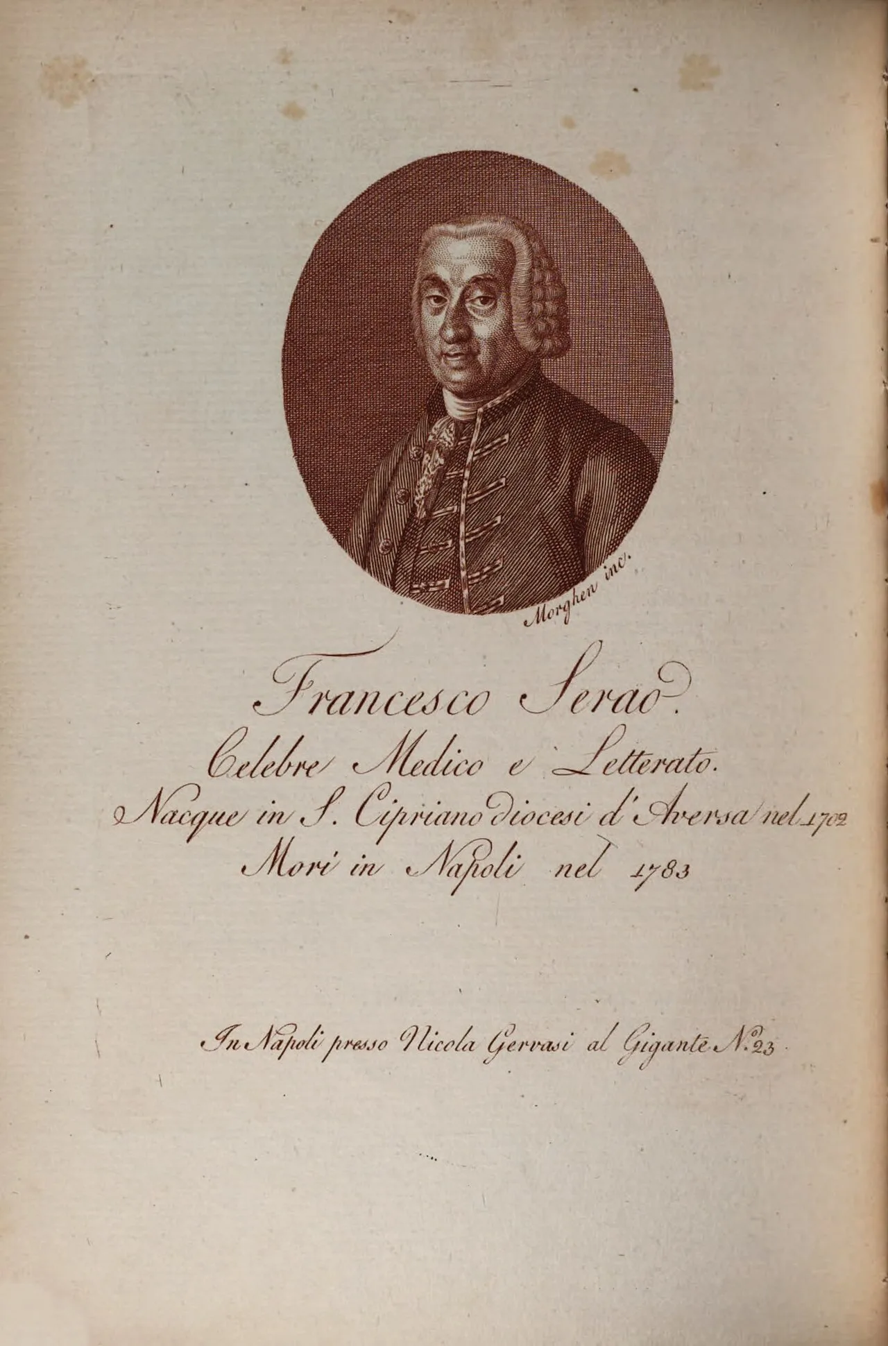 Porträt von Francesco Serao (1702–1783) – Gedenkseite
