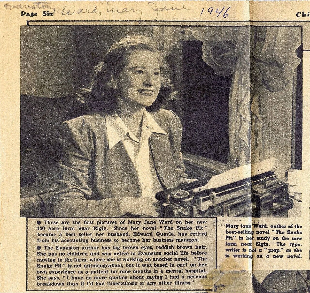 Porträt von Mary Jane Ward (1905–1981) – Gedenkseite