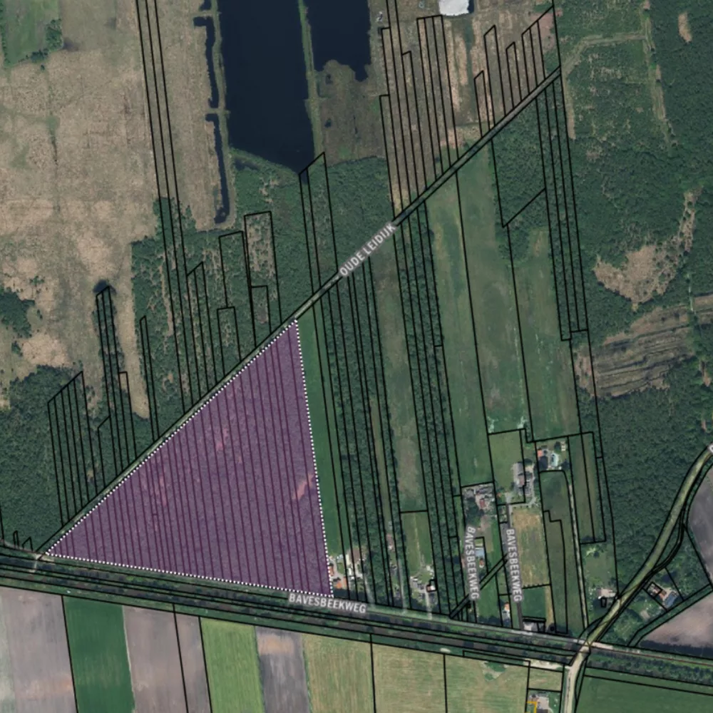Informatieavond voor grondeigenaren zuidzijde Oude Leidijk paarse vlak op de kaart