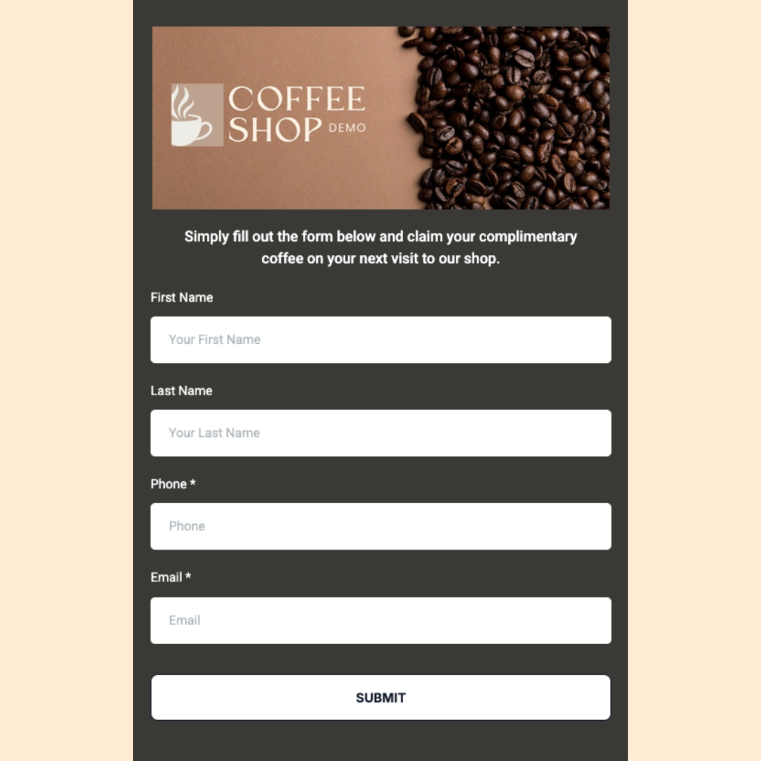 S'inscrire pour recevoir son café, à la prochaine visite