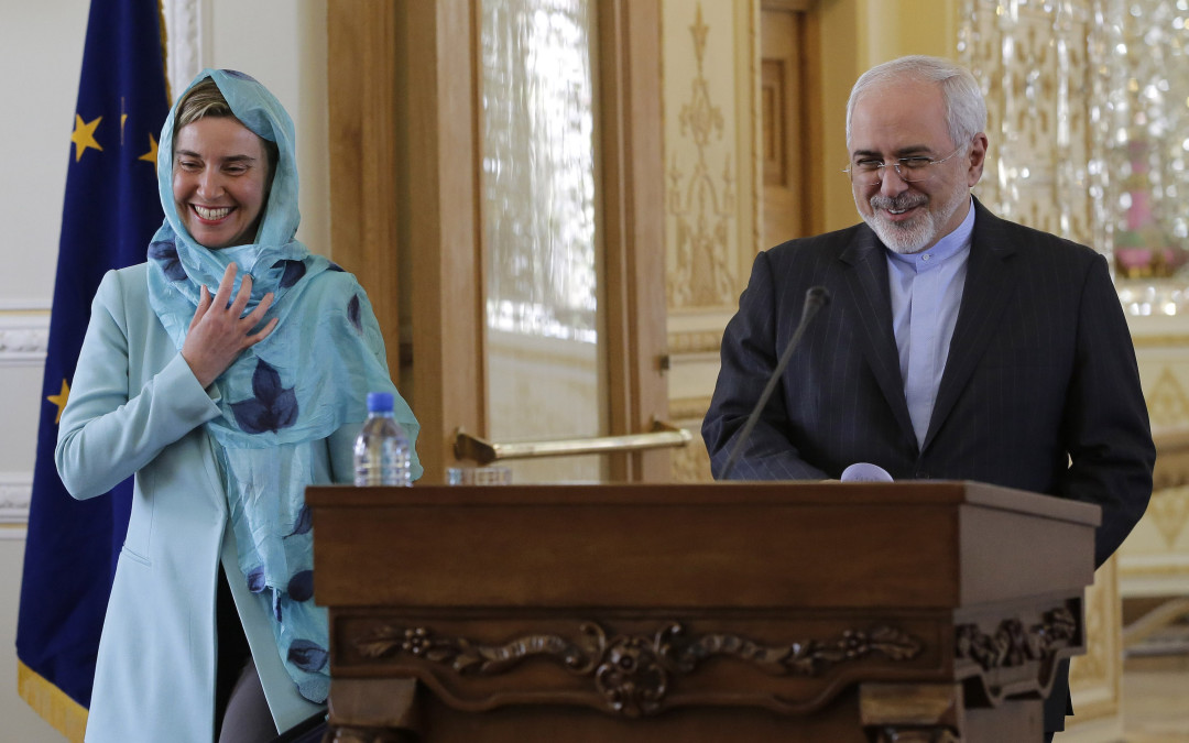 EU foreign relations chief Federica Mogherini with Iranian foreign minister Javad Zarif in 2016