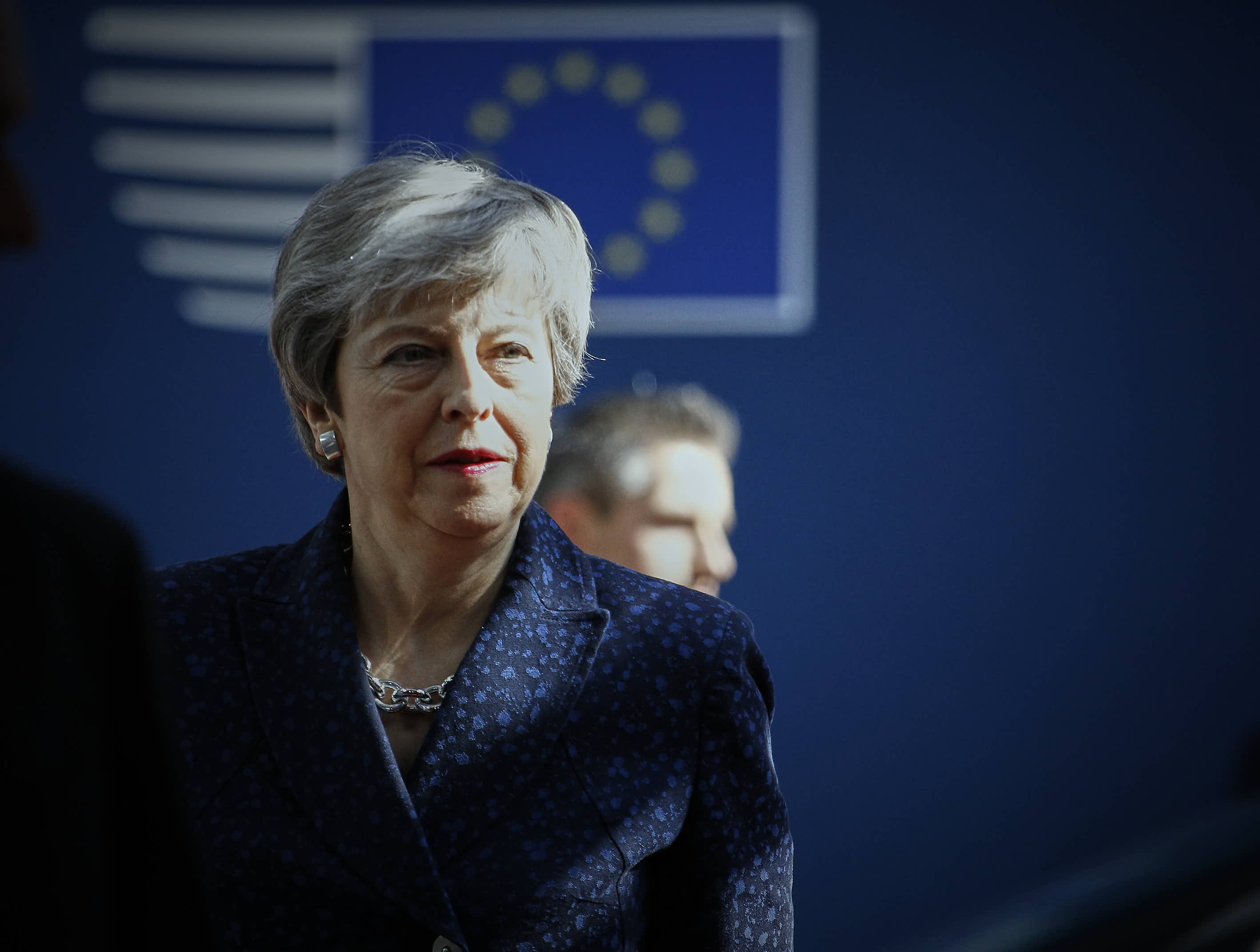 Theresa May arriving at possibly the last EU summit of a British prime minister