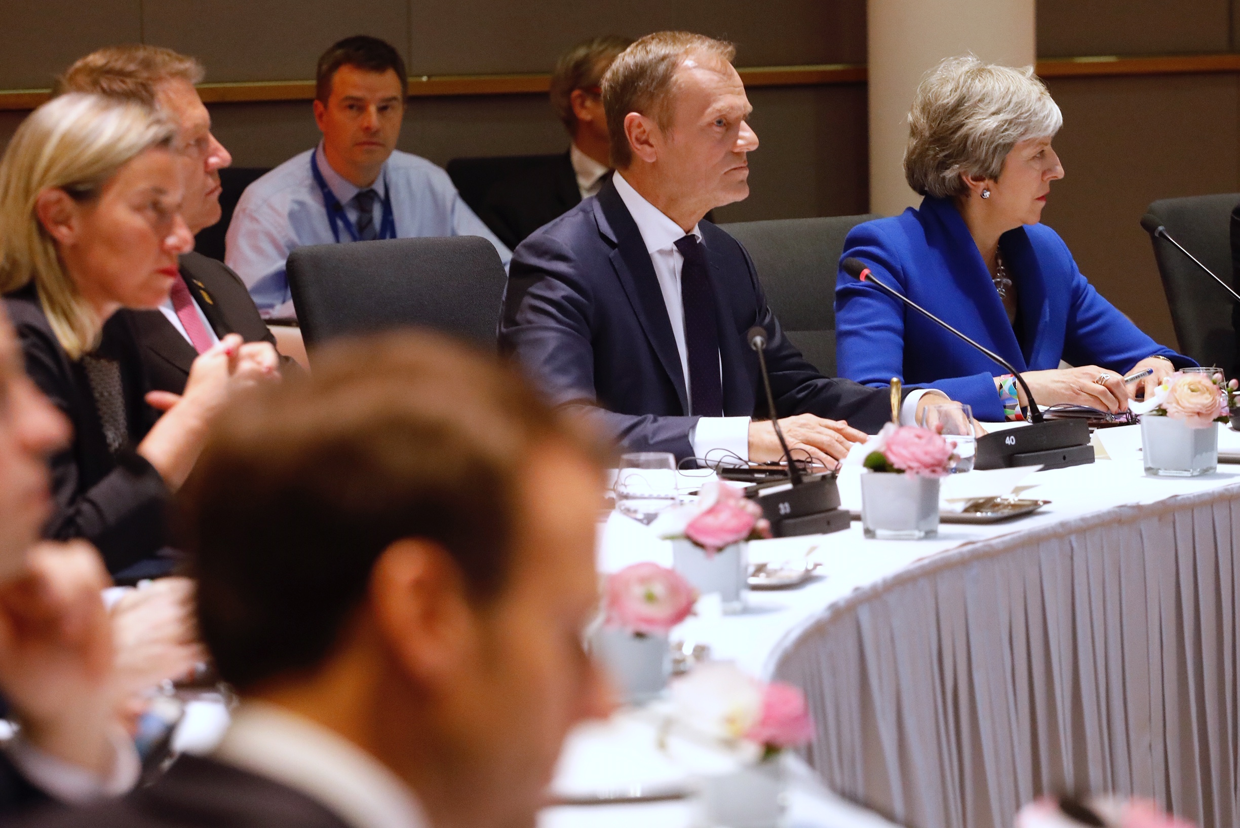 Donald Tusk and Theresa May at the start of the summit meeting