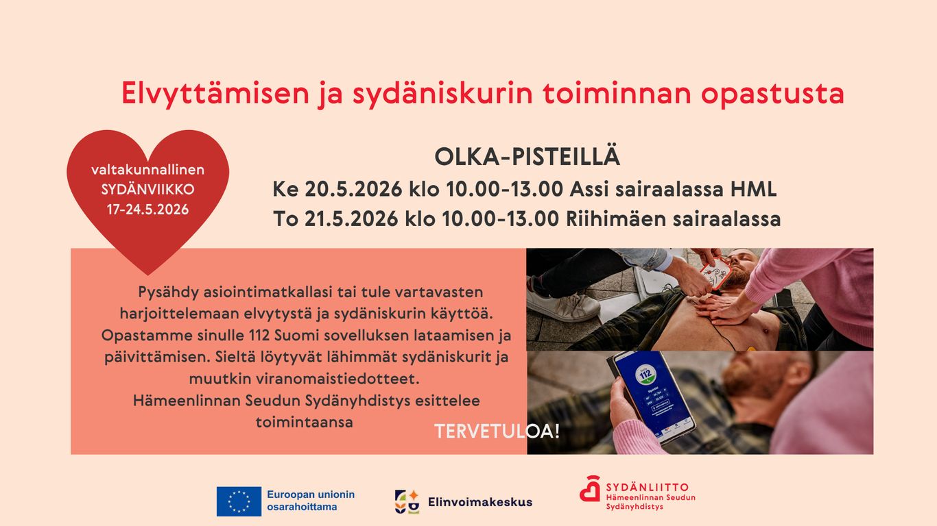 Riihimäen sairaalan olkapisteellä elvytysharjottelua ja sydänterveyden tietoa