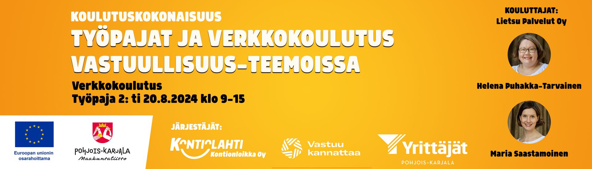 Koulutuskokonaisuus vastuullisuus-teemalla: työpajat 15.5. ja 20.8.2024 Kontiolahdella sekä verkkokoulutus