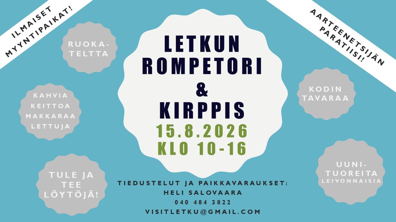 Letkun Rompetorin mainos. Rompetori on 15.8.2026 k