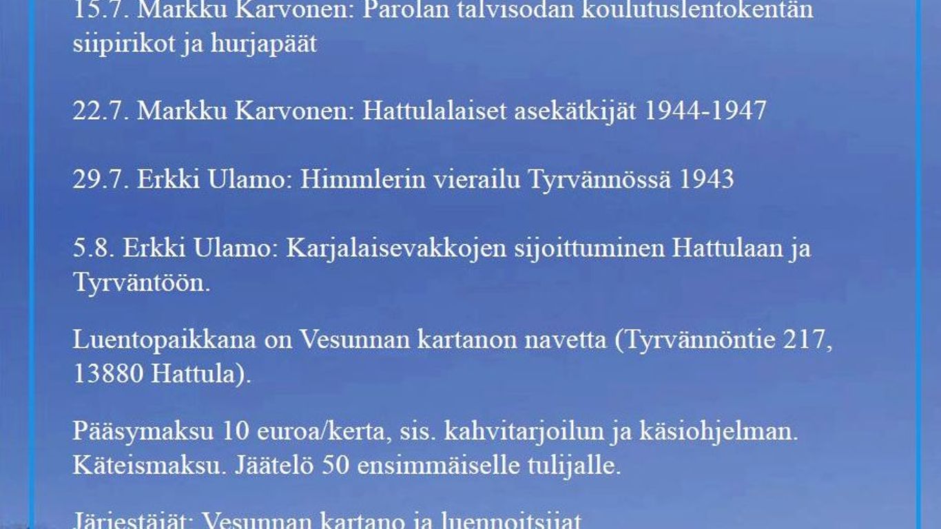 Kuvassa on Vesunnan maisema sekä kesäohjelma