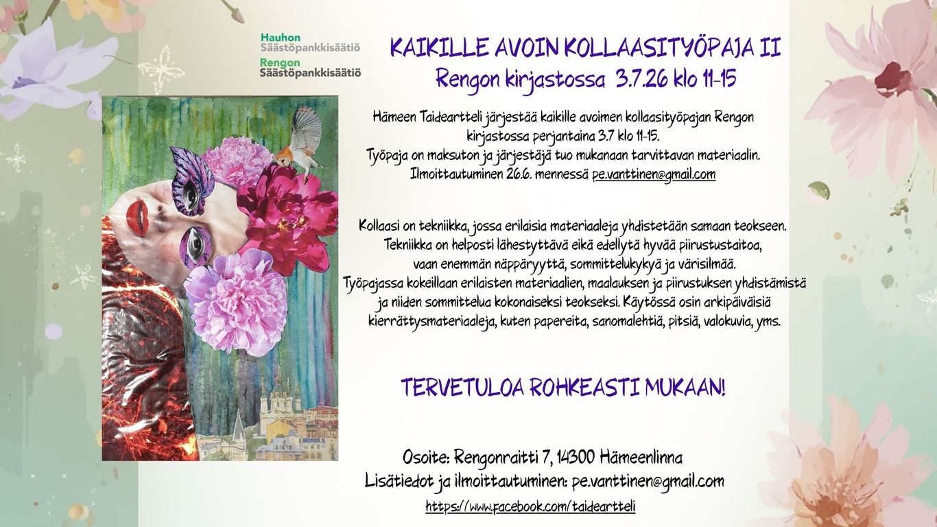 Kuvassa esite. Hämeen Taidearttelin avoin kollaasi