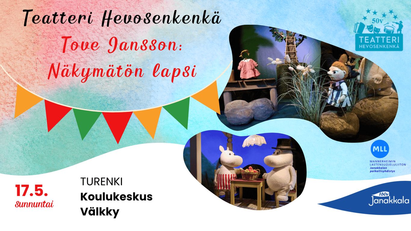 Otteita teatteriesityksestä ja tapahtuman logot.
