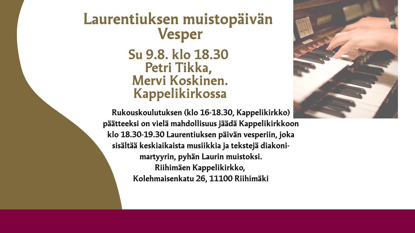 St. Lawrence's Day Vespers at Riihimäki Chapel Church