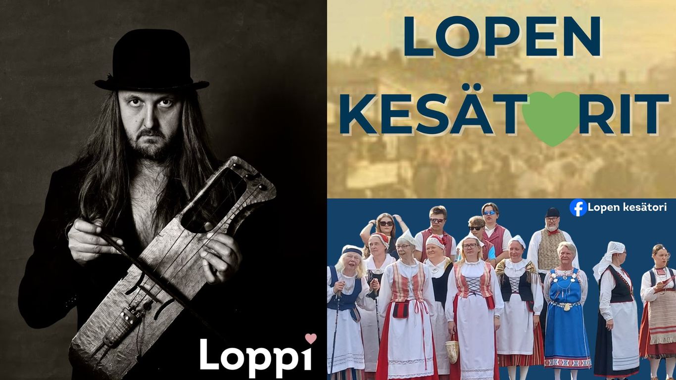 Kuvassa kansallispukuja ja Pekko Käppi.