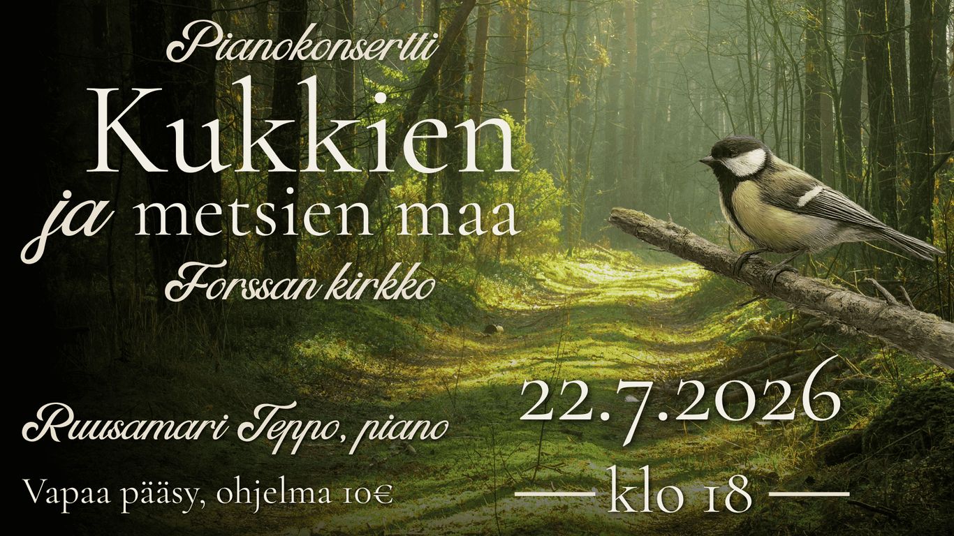 Pianokonsertti Forssan kirkossa 22.7.2026 klo 18, 